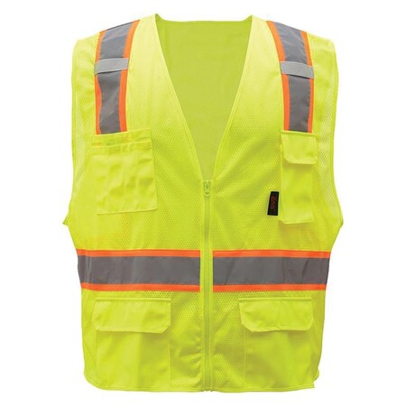 Gss Safety Two-Tone Safety Vest XL Class 2 , Zipper 6 Pockets 1501